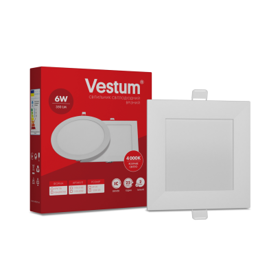 Квадратний світлодіодний врізний світильник Vestum  6W 4000K 220V 1-VS-5202, 1-VS-5202