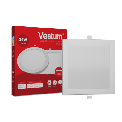 Квадратний світлодіодний врізний світильник Vestum 24W 6000K 220V 1-VS-5206, 1-VS-5206