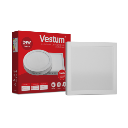 Квадратний світлодіодний накладний світильник Vestum 24W 6000K 220V 1-VS-5404, 1-VS-5404