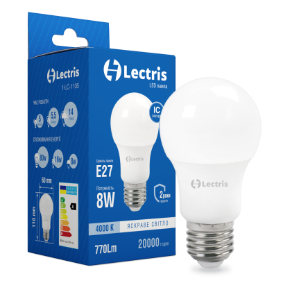 Світлодіодна лампа Lectris A60 8W 4000K 220V E27 1-LC-1105, 1-LC-1105