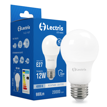 Світлодіодна лампа Lectris A60 12W 4000K 220V E27 1-LC-1107, 1-LC-1107