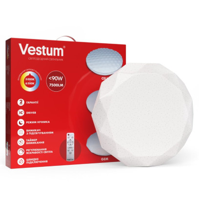 Светильник SMART Vestum GEM 90W 480*90мм 3000K-6500К, 7500Lm с д/у, 1-VS-8507
