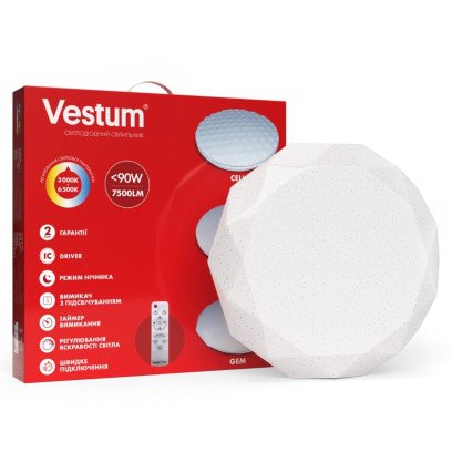Світильник SMART Vestum GEM 90W 480*90мм 3000K-6500К, 7500Lm з д/у, 1-VS-8507