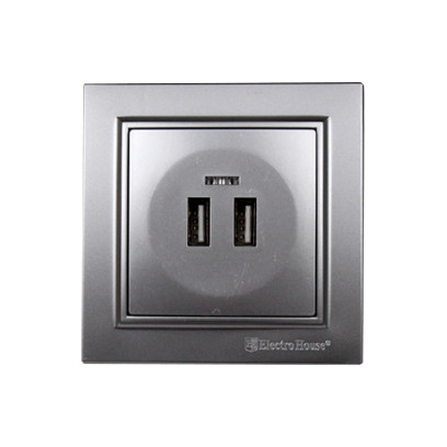 Розетка USB (2 порта) 2 A Enzo Серебряный камень, EH-5320-ST