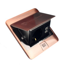 Розетка напольная врезная (лючок в пол) с заземлением 16 А + 2 USB выхода 2,1 А IP44