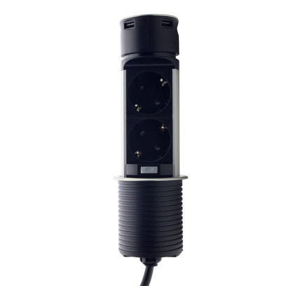 Розетка меблів (вертикальна) 2 x 16 А, 2 x USB 2,4 А, метал + провід 3 x 1.5 mm², EH-AR-306