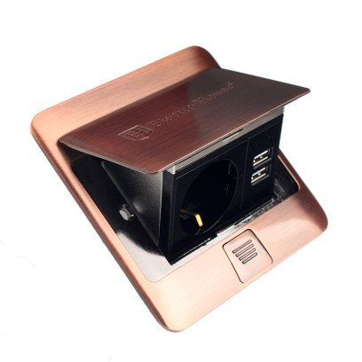 Розетка напольная врезная (лючок в пол) с заземлением 16 А + 2 USB выхода 2,1 А IP44, EH-F007