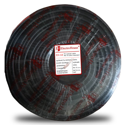 Кабель коаксіальний RG-6U CCS 0,75 без фольги Чорний ПВХ, EH-10