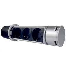 Розетка меблів (вертикальна) 3 x 16 А, 2 x USB 2,4 А, провід 3 x 1.5 mm²