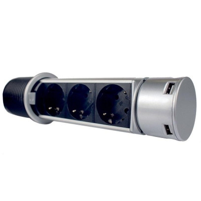 Розетка меблів (вертикальна) 3 x 16 А, 2 x USB 2,4 А, провід 3 x 1.5 mm², EH-AR-303