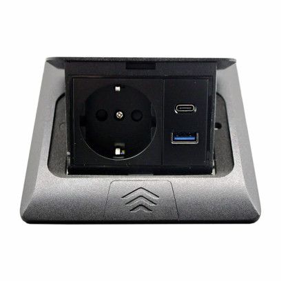 Розетка для підлоги Чорний 16 А + 2 USB (type C+A) 2,1 А IP44, EH-F011