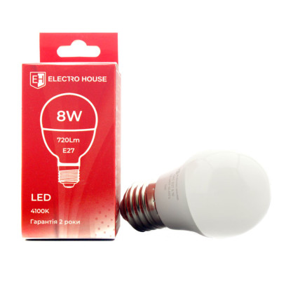 LED лампа шар G45 E27 8 Вт 4100К, EH-LMP-12622