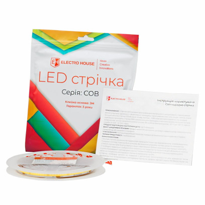 LED стрічка 10Вт 24 В COB 320 діодів 100Лм/Вт білий нейтральний 4500K (серія COB), гарантія 3 роки, EH-STR5COB