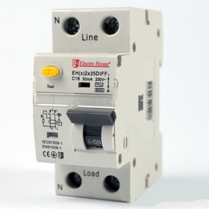 Диференціальний автомат 25 A 1p+N (2 модулі) 230-240 В 6 кА, EH(x) 2x25DIFF