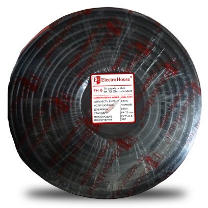 Кабель коаксіальний RG-6U Cu 0,75 без фольги Чорний ПВХ, EH-9