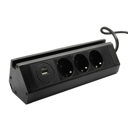 Розетка меблева кухонна (горизонтальна) 3 x 16 А, USB A+C 3,4 А, метал + провід 3 x 1.5 mm?, EH-AR-308