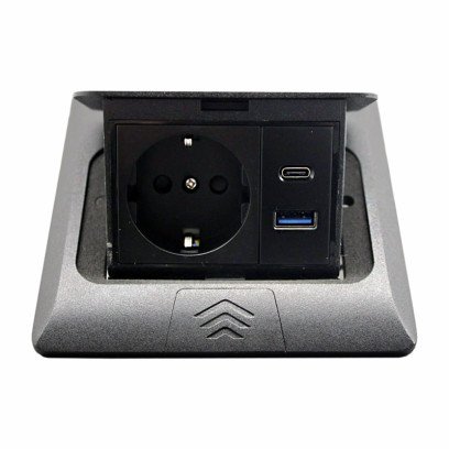 Розетка для підлоги Чорний 16 А + 2 USB (type C+A) 2,1 А IP44, EH-F011