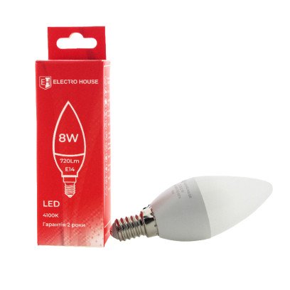 LED лампа свічка E14 8 Вт 4100К, EH-LMP-1253