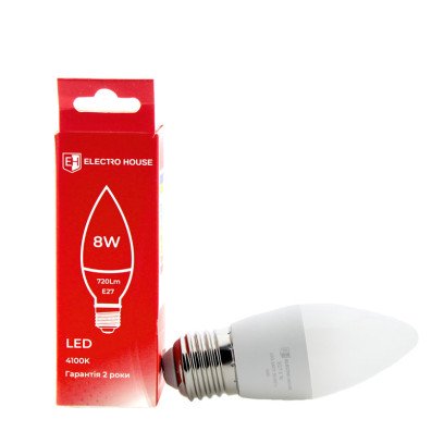 LED лампа свічка E27 8 Вт 4100К, EH-LMP-1254