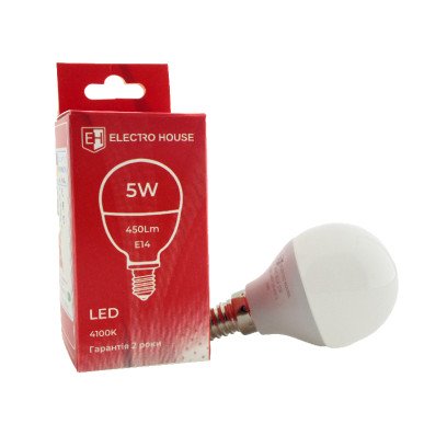 LED лампа шар E14 5 Вт 4100К, EH-LMP-1261