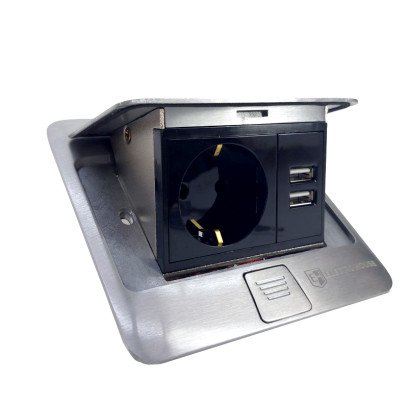 Розетка врізна для підлоги Алюміній 16 А + 2 USB 2,1 А IP44, EH-F008