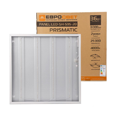 Светильник светодиодная панель ЕВРОСВЕТ 36Вт PRISMATIC LED-SH-595-20 4000K 3000Лм, 000039142