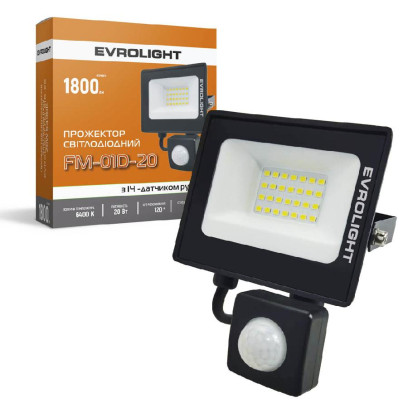 Прожектор светодиодный с ИК датчиком движения EVROLIGHT FM-01D-20 20W 6400К