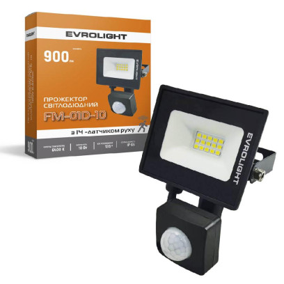 Прожектор світлодіодний з датчиком руху EVROLIGHT FM-01D-10 10W 6400К, 000057039