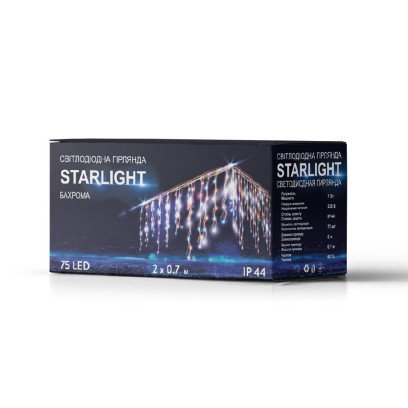 Гірлянда вулична STARLIGHT бахрома білий/жовтий Flash 75LED IP44 прозорий 2x0.7м, 000057267