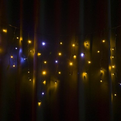 Гірлянда вулична STARLIGHT бахрома жовтий/білий Flash 75LED IP44 чорний 2x0.7м, 000057265