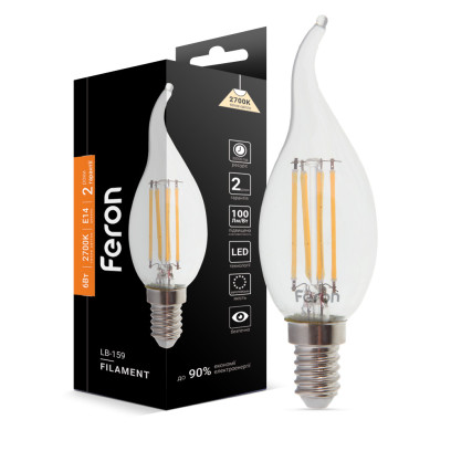Світлодіодна лампа Feron Filament LB-159 6Вт E14 2700K свічка на вітрі, 5238