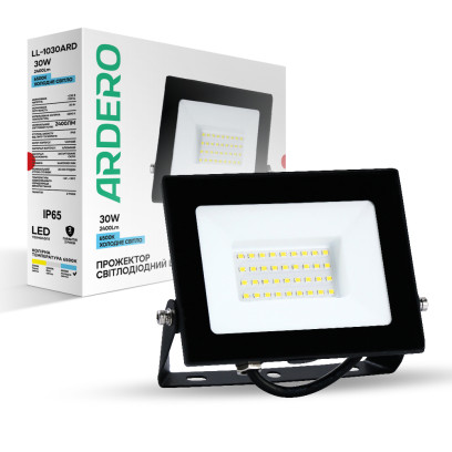 Світлодіодний прожектор Ardero LL-1030ARD 30Вт 6500K чорний, 7839