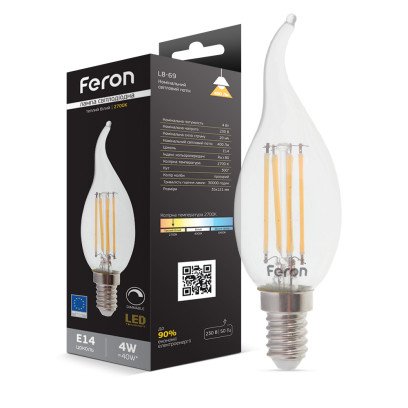 Світлодіодна лампа Feron Filament LB-69 4Вт E14 2700K свічка на вітрі, 4971
