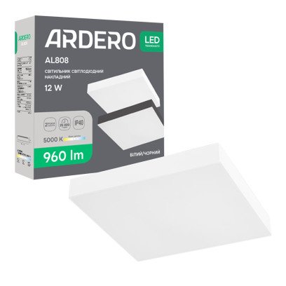 Світлодіодний накладний світильник Ardero AL808 12Вт 5000K білий, 8516 Світлодіодний накладний світильник Ardero AL808 12Вт 5000K білий, 8516
