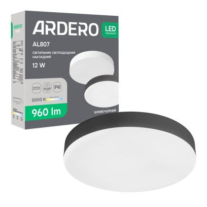 Світлодіодний накладний світильник Ardero AL807 12Вт 5000K чорний, 8512