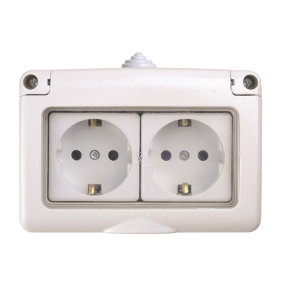 Розетка 2 гнізда з/з, 16А, MARSO "Aqua", IP 55, з кришкою, біла, 41-55-12