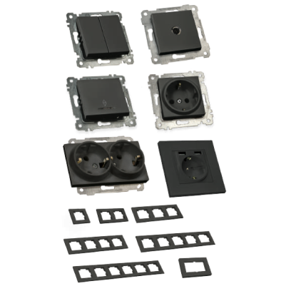 Розетка з/з, 16А, USB+TYPE-C, 2,4А, зі шторками, RITA, Mutlusan, чорний, (2220 629 0284), 47-05-64