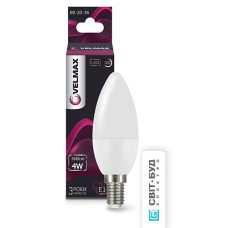  Светодиодная лампа VELMAX V-C37, 4Вт, 220В, Е14, 4100К, 360Лм, ЭМС