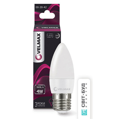 LED лампа VELMAX V-C37, 4W, 220V, E27, 4100K, 360Lm, EMC, 21-13-42