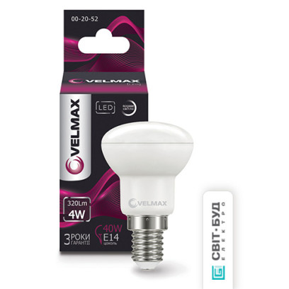 Светодиодная лампа VELMAX V-R39, 4Вт, 220В, Е14, 4100К, 320Лм, ЭМС, 21-15-12