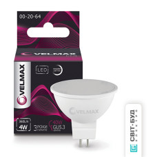  LED лампа VELMAX V-MR16, 4W, 220V, GU5,3, 4100K, 360Lm
