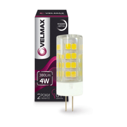 LED лампа VELMAX V-G4, 4W, G4, 4500K, 380Lm, кут 360°, 21-17-24