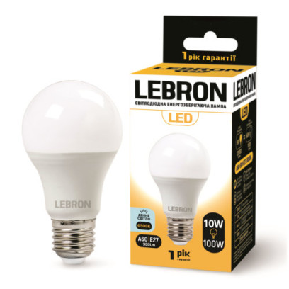 LED лампа LEBRON L-A60, 10W, Е27, 6500K, 900Lm, 11-11-33