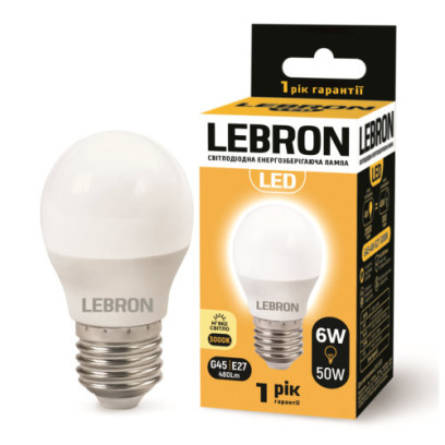 LED лампа LEBRON L-G45, 6W, 220V, Е27, 3000K, 480Lm, 11-12-49