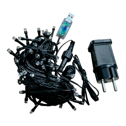 LED гирлянда VELMAX V-SSL, линейная 10м, 100LED, RGB, USB, черный кабель, IP65, 21-54-35