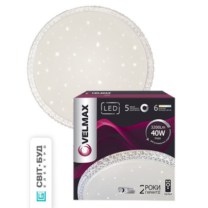 LED світильник VELMAX V-CL-Crystal, 40W, smart, 3000K-6500K, 3200Lm, пульт ДК, 23-42-55