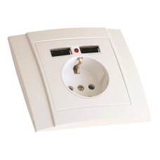 Розетка з/з, зі шторками, 16А та 2 гнізда USB 2,1А, "Lara"