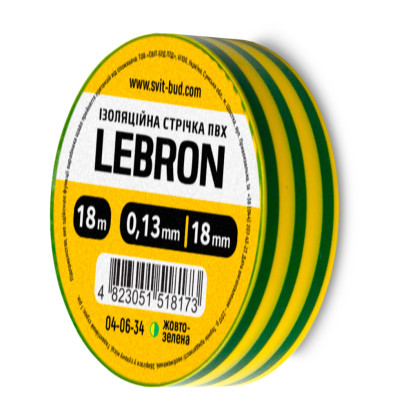 Ізострічка ПВХ Lebron 18 мм х  18м,  жовто-зелена, 67-01-39