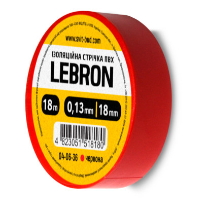 Ізострічка ПВХ Lebron 18 мм х  18м,  червона, 67-01-36