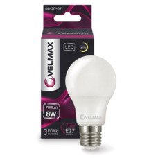LED лампа VELMAX V-A60, 8W, E27, 3000K, 800Lm, кут 240°